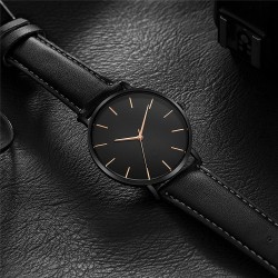 Men's Watch New Fashion Simple Leather Gold Dial